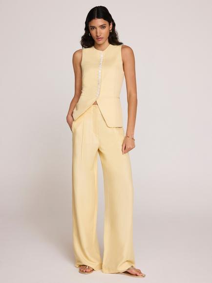 Mint Velvet Pleated Linen Blend Wide Leg Trousers, Yellow Multi Yellow