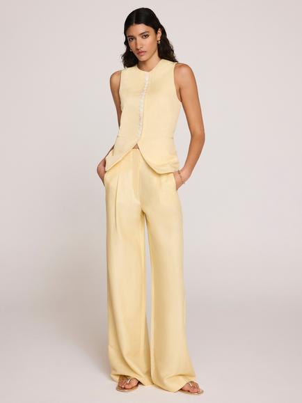 Mint Velvet Pleated Linen Blend Wide Leg Trousers - view 2, Yellow Multi Yellow