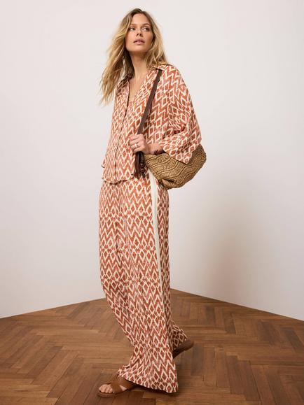 Mint Velvet Geometric Print Wide Leg Trousers, Orange/Multi, Orange/Multi