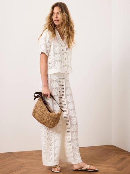 Mint Velvet Crochet Shell Trousers, White Ivory - view 2, White Ivory