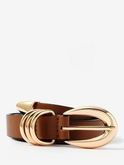 Mint Velvet Classic Buckle Pure Leather Belt, Tan, Tan