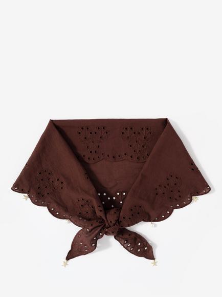 Mint Velvet Charm Embellished Broderie Anglaise Scarf, Brown/Multi