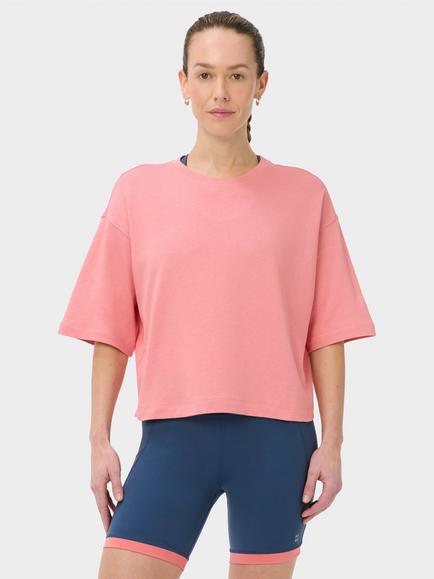 Sweaty Betty After Class Short Sleeve Round Neck Sweatshirt, Melrose Pink