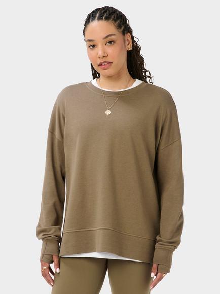 Sweaty Betty After Class Longline Sweatshirt containing TENCEL™ Modal, Khaki Brown