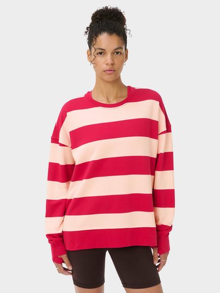 Sweaty Betty After Class Stripe Longline Sweatshirt containing TENCEL™ Modal, Pink/Crimson Red
