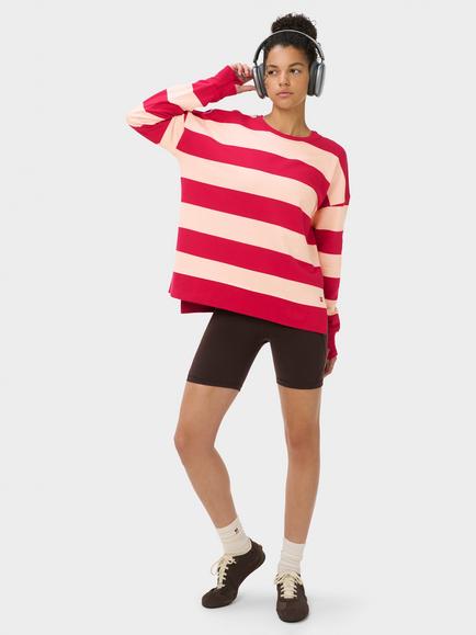 Sweaty Betty After Class Stripe Longline Sweatshirt containing TENCEL™ Modal - view 2, Pink/Crimson Red