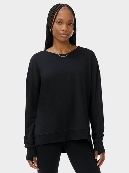 Sweaty Betty After Class Open Back Tie Sweatshirt containing TENCEL™ Modal, Black, Black