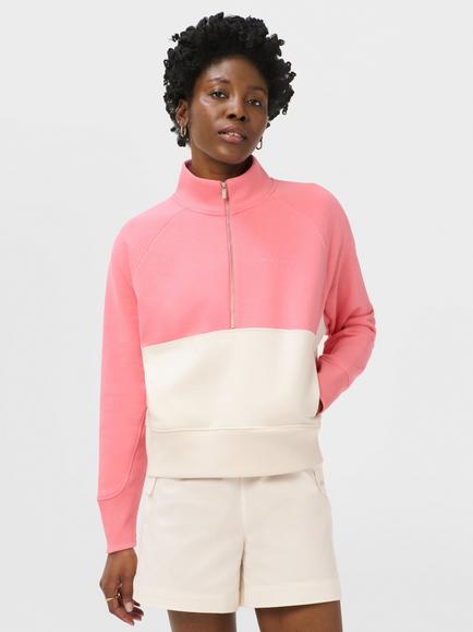 Sweaty Betty Revive Half Zip Colour Block, Melrose Pink/Lily White, Melrose Pink/Lily White