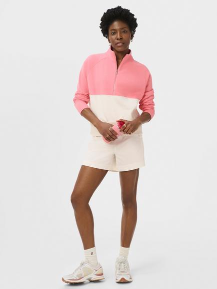 Sweaty Betty Revive Half Zip Colour Block, Melrose Pink/Lily White - view 2, Melrose Pink/Lily White