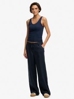 Superdry Low Rise Pure Linen Trousers, Eclipse Navy