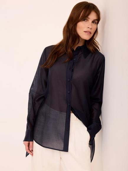 Mint Velvet Longline Tie Back Shirt, Blue Navy, Blue Navy