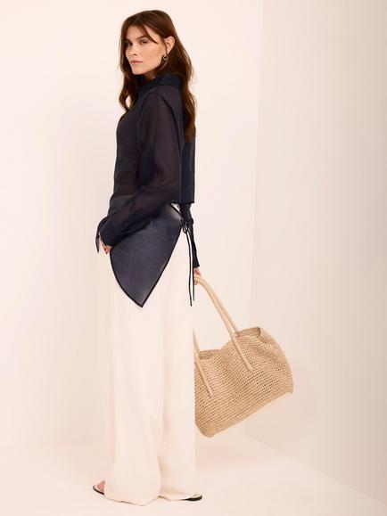 Mint Velvet Longline Tie Back Shirt, Blue Navy - view 2, Blue Navy