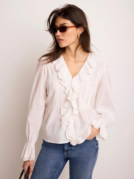 Mint Velvet Ruffle Trim Blouse, White Ivory, White Ivory