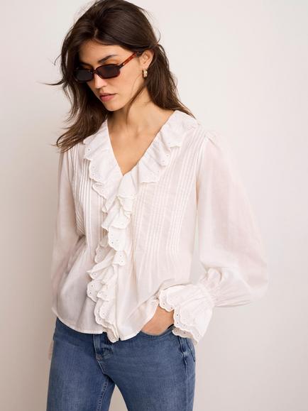 Mint Velvet Ruffle Trim Blouse, White Ivory - view 2, White Ivory