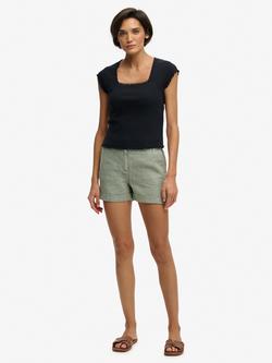 Superdry Mid Rise Linen Shorts, Light Jade Green