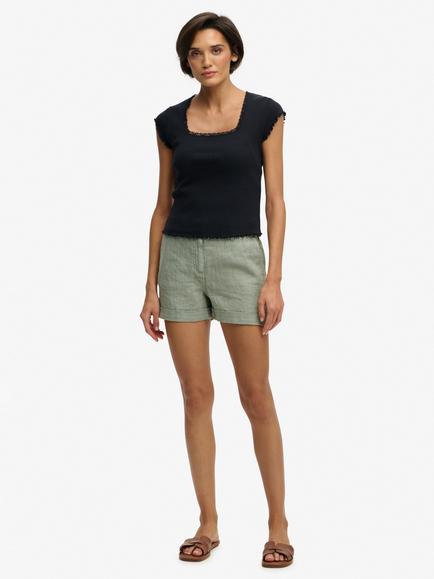 Superdry Mid Rise Linen Shorts, Light Jade Green
