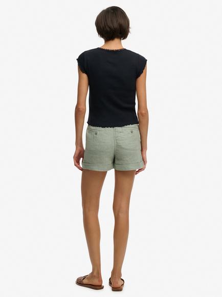 Superdry Mid Rise Linen Shorts - view 2, Light Jade Green