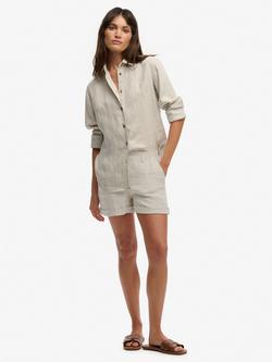 Superdry Mid Rise Linen Shorts, Light Stone Beige