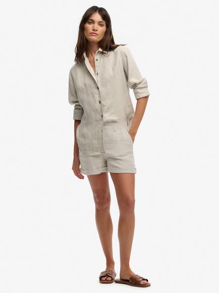 Superdry Mid Rise Linen Shorts, Light Stone Beige