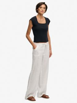 Superdry Low Rise Pure Linen Trousers, Optic