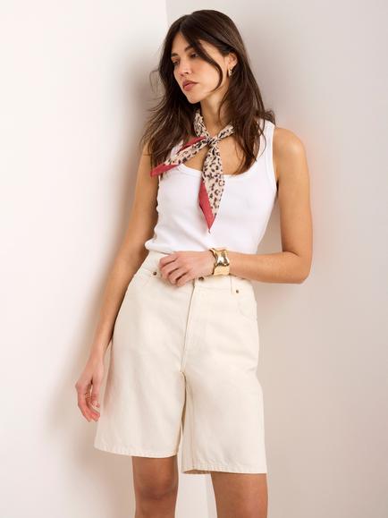 Mint Velvet Mid Length Cotton Shorts, White Ivory, White Ivory