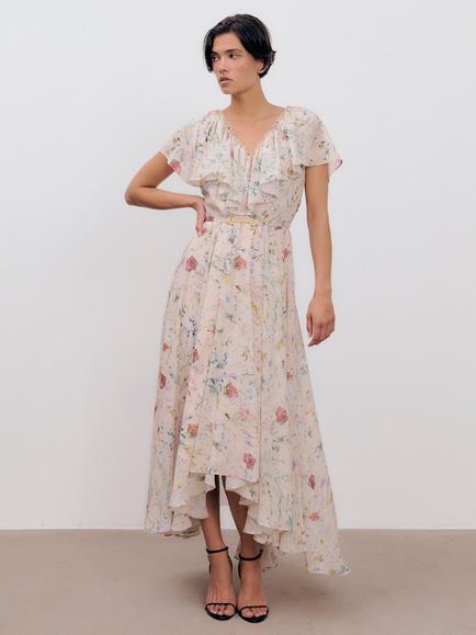 Ida Sjöstedt Caroline Floral Midi Dress, Cream/Multi, Cream/Multi