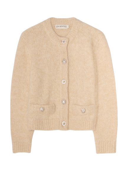 Ida Sjöstedt Kristin Jewel Button Cardigan, Cream - view 2, Cream
