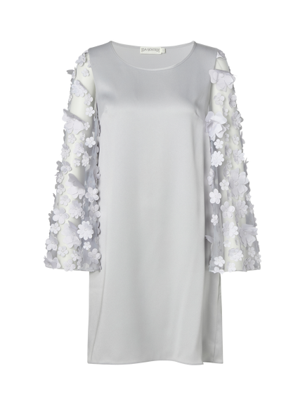 Ida Sjöstedt Genie 3D Floral Satin Dress, Pearl Blue - view 2, Pearl Blue