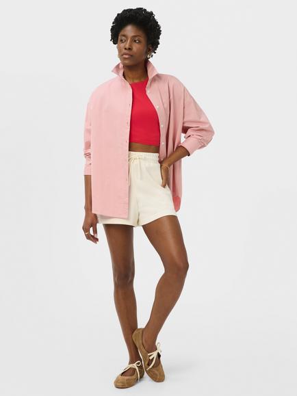 Sweaty Betty Summer Stripe Oversized Cotton Shirt - view 2, Melrose Pink/White