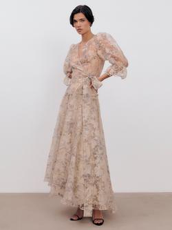 Ida Sjöstedt Beth Floral Sheer Wrap Top, Champagne, Champagne