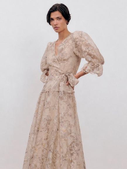 Ida Sjöstedt Beth Floral Sheer Wrap Top, Champagne, Champagne