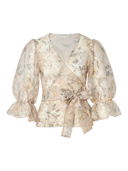 Ida Sjöstedt Beth Floral Sheer Wrap Top, Champagne - view 2, Champagne