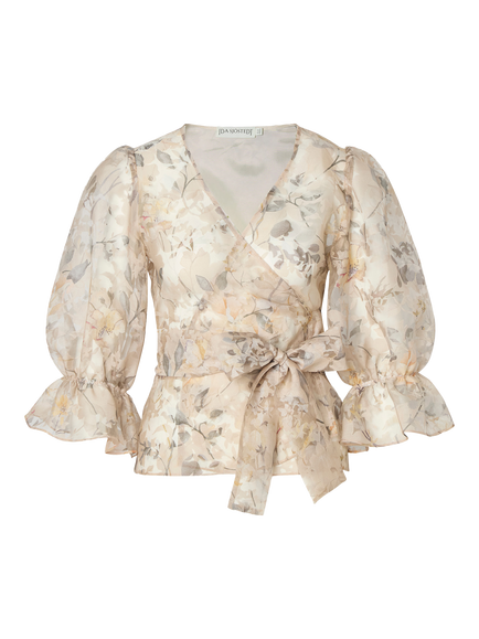Ida Sjöstedt Beth Floral Sheer Wrap Top, Champagne - view 2, Champagne