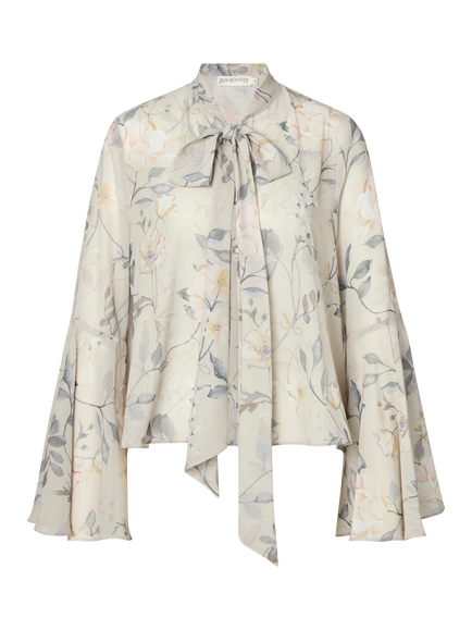 Ida Sjöstedt Helena Tie Neck Floral Blouse, Champagne - view 2, Champagne