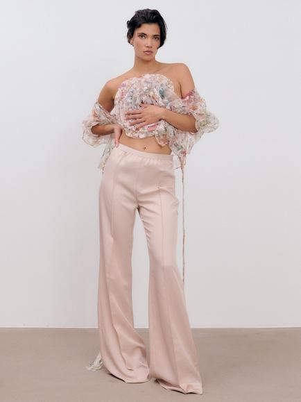 Ida Sjöstedt Lindsay Satin Wide Leg Trousers, Pink, Pink