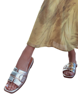 Moda in Pelle Liatris Leather Mule Sandals, Silver - view 2, Silver