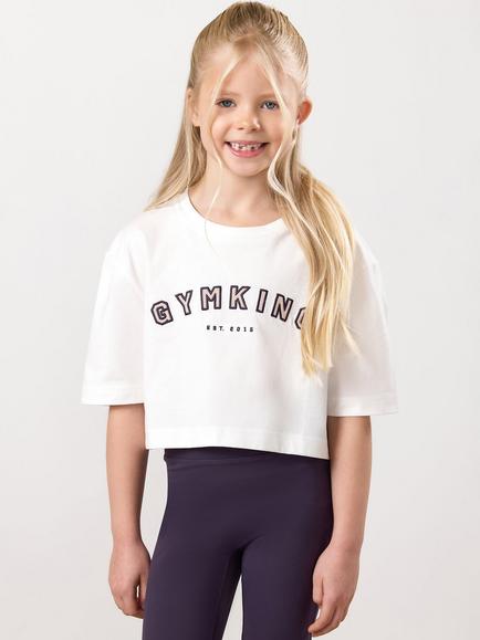 Gym King Kids' Cropped Cotton T-Shirt, Cream, Cream