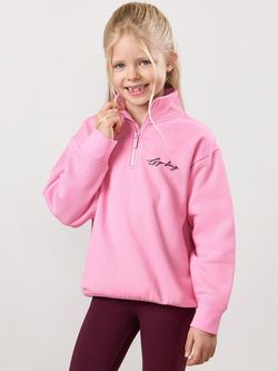 Gym King Kids' Script Zip Neck Sweatshirt, Candy Pink, Candy Pink