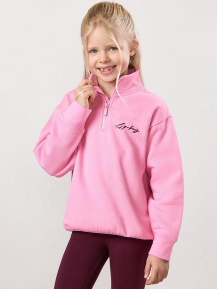 Gym King Kids' Script Zip Neck Sweatshirt, Candy Pink - view 2, Candy Pink
