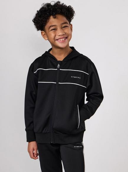 Gym King Kids' Core Piped Zip Through Hoodie, Black, Black