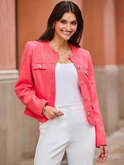 Sosandar Boucle Jacket, Coral - view 2, Coral