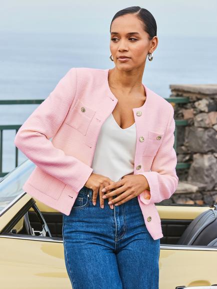 Sosandar Boucle Jacket, Pink, Pink