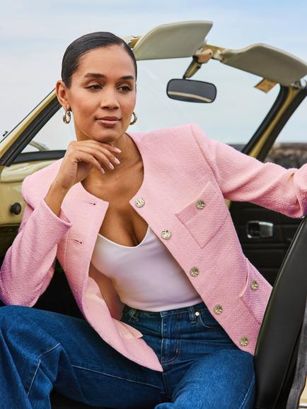 Sosandar Boucle Jacket, Pink - view 2, Pink