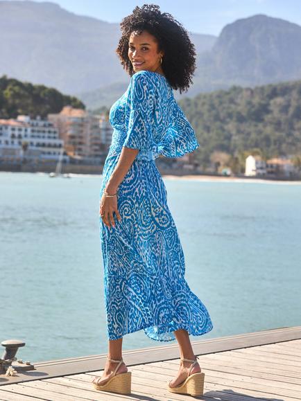 Sosandar Empire-Line Paisley Print Midi Dress, Blue - view 2, Blue