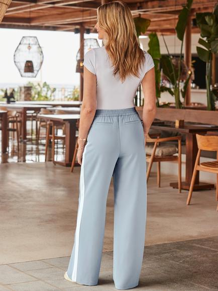 Sosandar Side Stripe Trousers, Pale Blue - view 2, Pale Blue