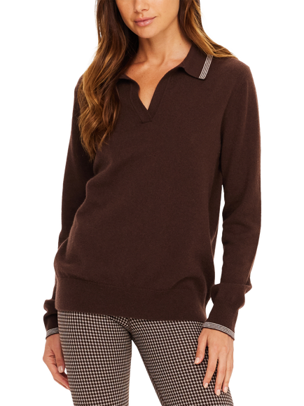 THE UPSIDE Coco Luna Cashmere Blend Open Collar Jumper, Brown, Brown