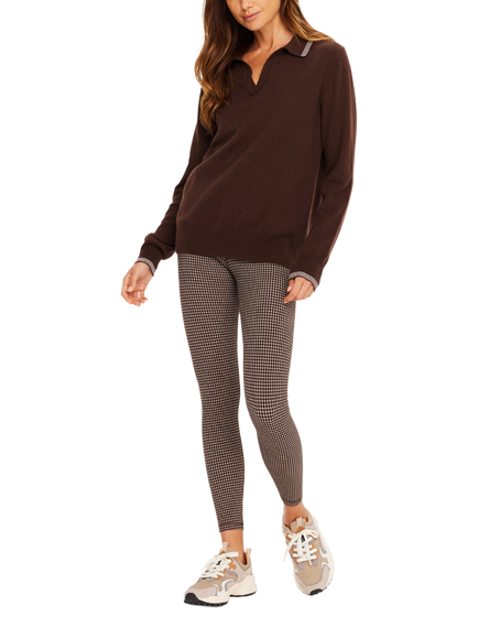 THE UPSIDE Coco Luna Cashmere Blend Open Collar Jumper, Brown - view 2, Brown