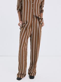 Mango Mid Rise Stripe Straight Trousers, Brown, Brown