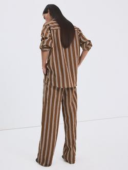 Mango Mid Rise Stripe Straight Trousers, Brown - view 2, Brown