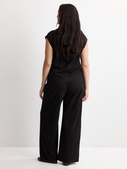 Mango Elastic Waist Wide Leg Trousers, Black - view 2, Black